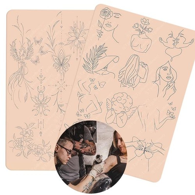 1pc Premium Silicone Tattoo Training Pad Double Side Pre-Printed Pink Tiny Tattoo Practice Skin for Body Art Tattoo Training (1pc)