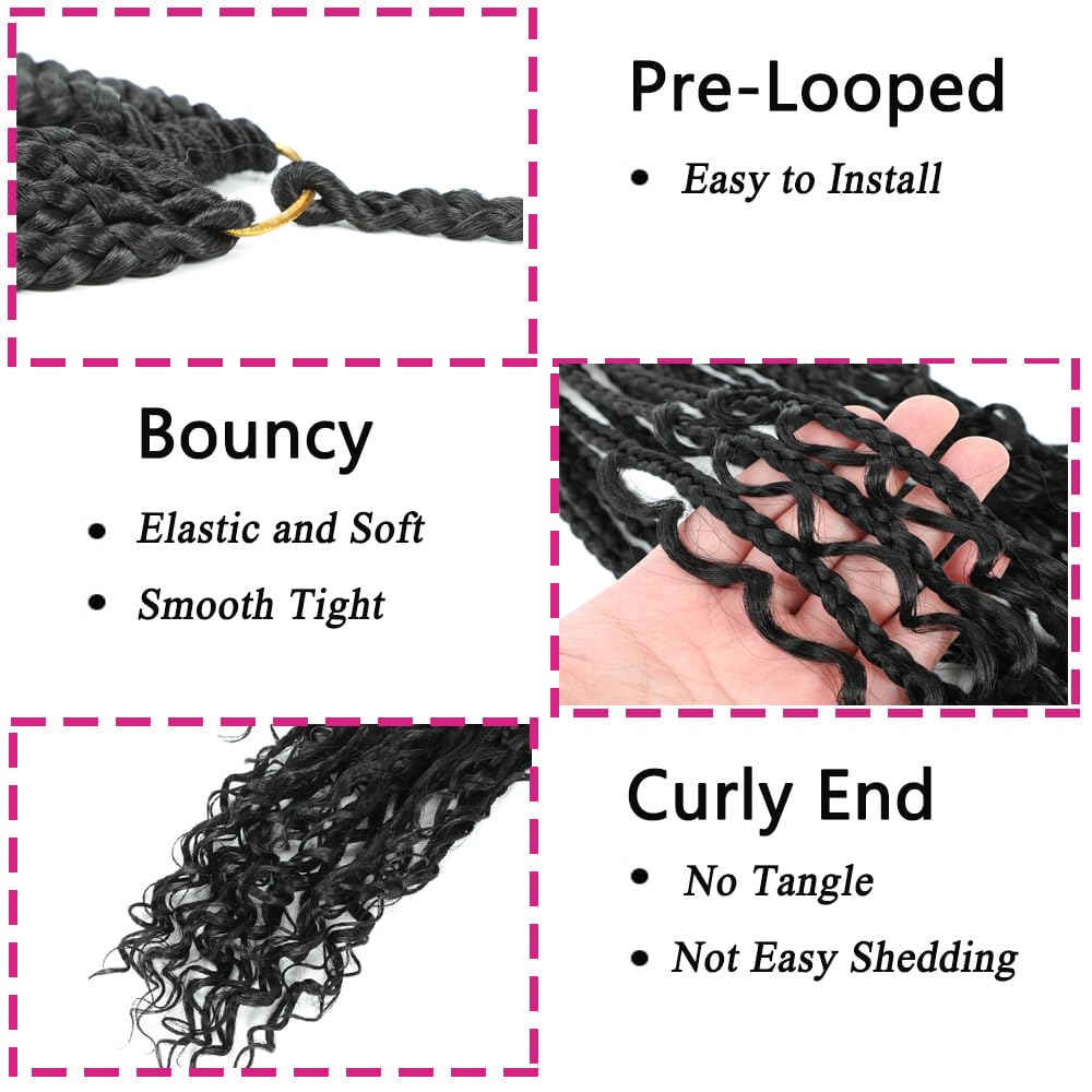 Crochet Box Braids- Boho Box Braids Crochet Braids Hair Bohomian Box Braid Crochet Hair Synthetic Braiding Hair Goddess Box Braids Crochet Hair for Black Women (14(2Packs), 1B)