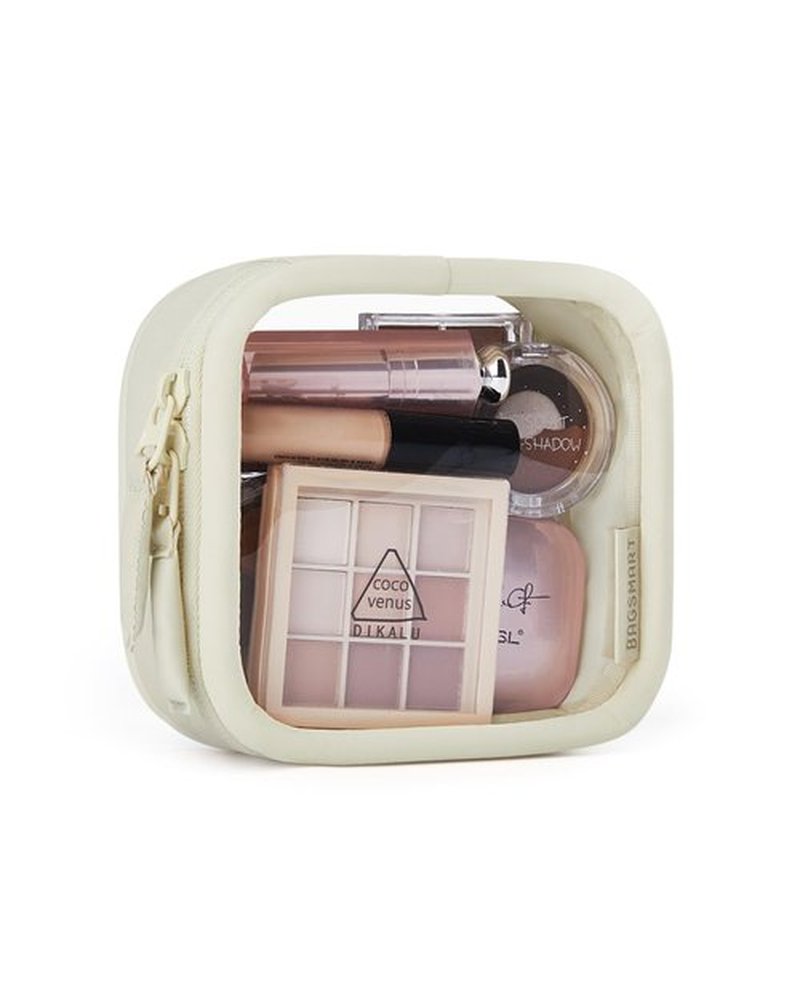 BAGSMART Mini Clear Makeup Bag for Women Portable Travel Toiletry Bag, Cute Small Water-Resistant Cosmetic Bag TSA Approved Clear Makeup Case Pouch with Zipper for Car Essentials(Beige)
