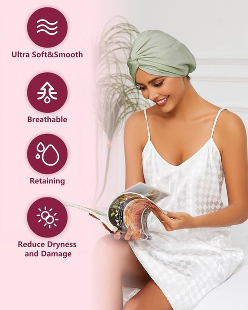 HFRHTGY Adjustable Silk Satin Hair Bonnet for Sleeping, Double Layer Hair Wrap Sleep Cap Turban for Women Men, Curly Straight Hair Long Large Braid Unisex (Royal Green)