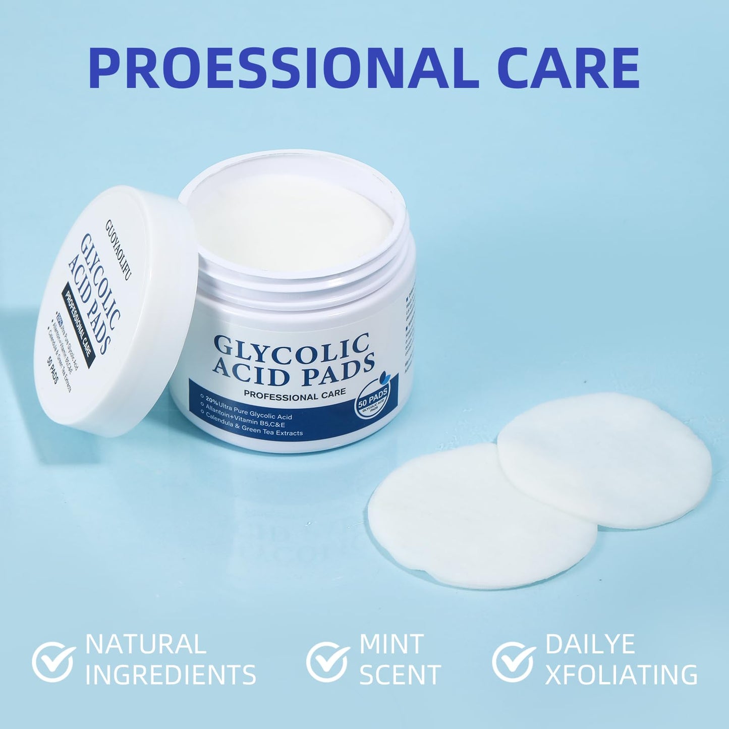Glycolic Acid 20% Resurfacing Pads for Face and Body – Exfoliating Peel Pads with Vitamins B5, C, E, Green Tea, Calendula, Allantoin – Reduces Fine Lines and Wrinkles – 50 Count