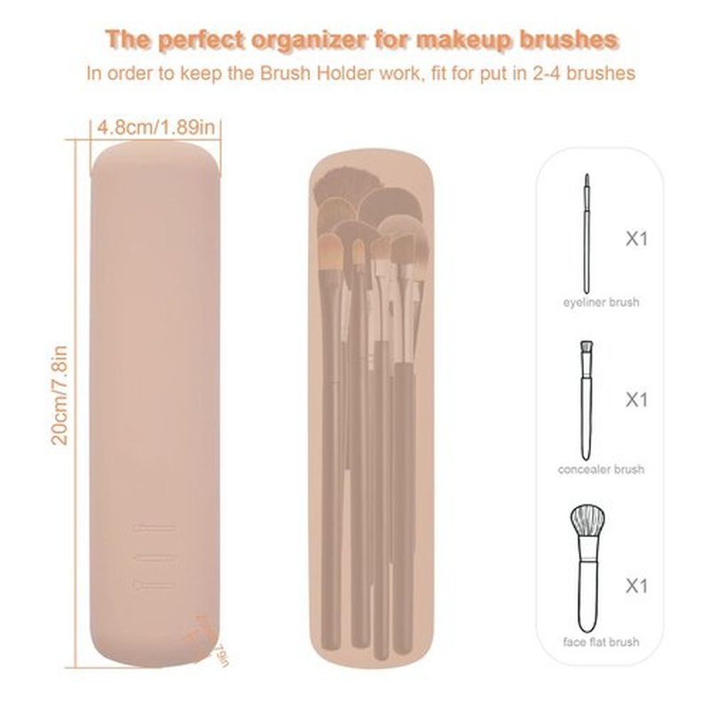 FERYES Travel Makeup Brush Holder, Magnetic Anti-fall Out Silicon Portable Cosmetic Face Brushes Holder, Soft and Sleek Makeup Tools Organizer for Travel-Khaki