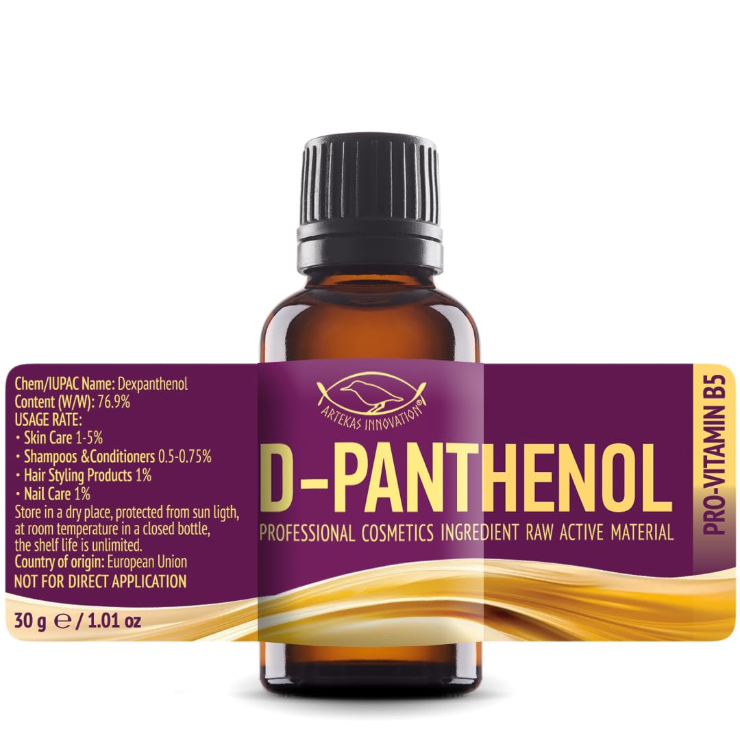 Artekas Innovation - D-PANTHENOL - Oil - Cosmetic Grade - 76.9% Concentration - for Homemade Skin, Hair and Nail Products - 1 Oz