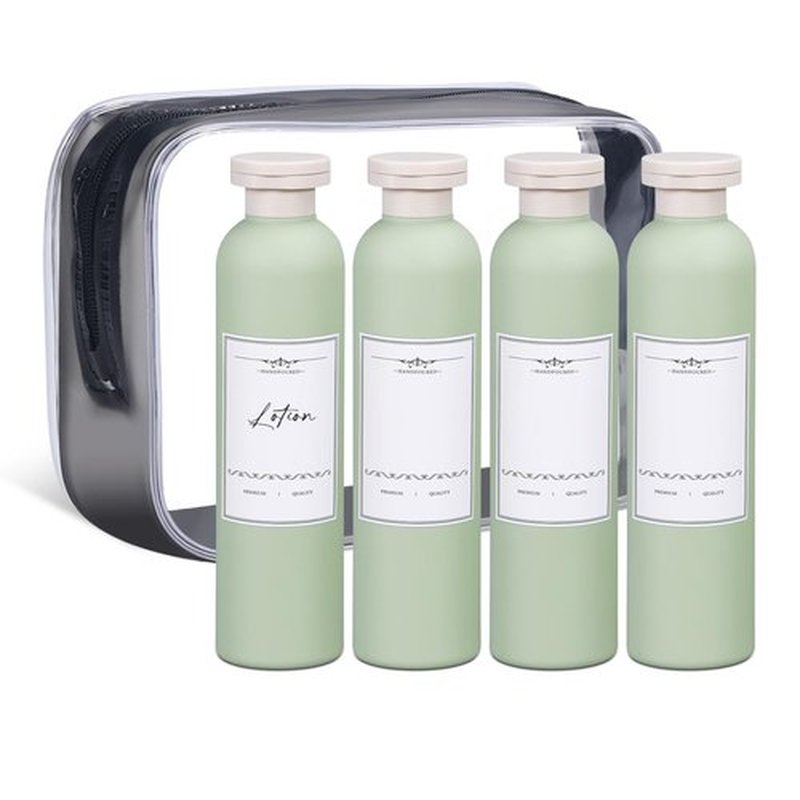 ASEVAT 8.8 oz Travel Refillable Shampoo Bottles, Plastic Empty Plastic Squeeze Bottles with Flip Cap, Travel Containers for Shampoo and Conditioner for Lotion, Cream and Liquids (4Pcs)