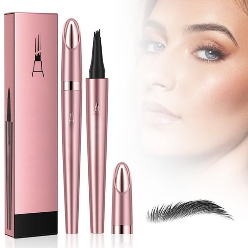2024 New Eyebrow Pen Waterproof, Microblading Eyebrow Pencil, 4-Tipped Precise Brow Pen, Natural Eyebrow Makeup Eye Brow Pencil Fine Stroke Microblading Eyebrow Pen Stay on All Day (Black)