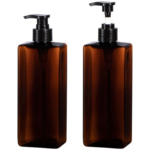 Pump Bottles for Liquids, Yebeauty 2pcs Shower Pump Bottles 17oz 500ml Empty Pump Bottle Lotion Soap Dispenser Liquid Container Plastic Soap Dispenser for Kitchen,Bathroom Body Wash, Amber