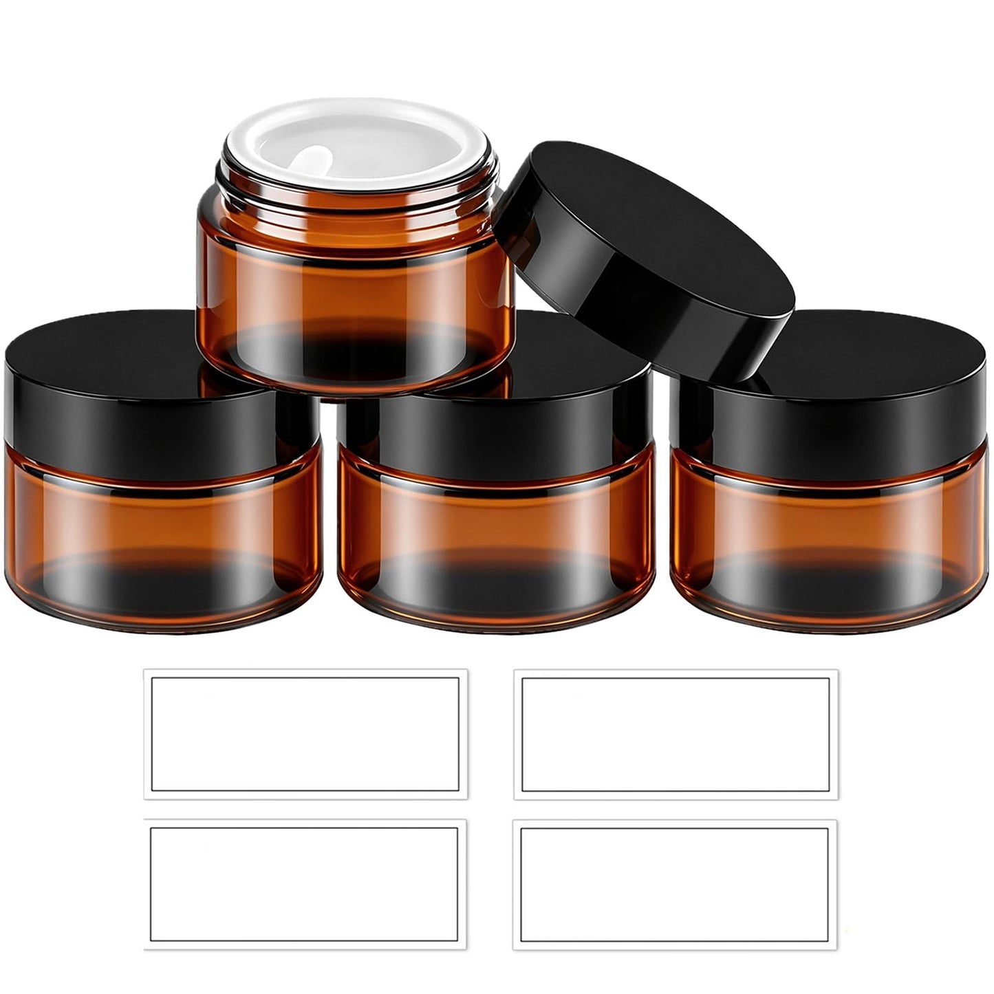 TUZAZO Thick Amber 1 oz Glass Jars with Lids & Inner Liners, 4 Pack Small Amber Glass Jar Travel Containers for Cosmetics, Cream, Lotion | Essential oil Beauty Products | Candle Making Jar