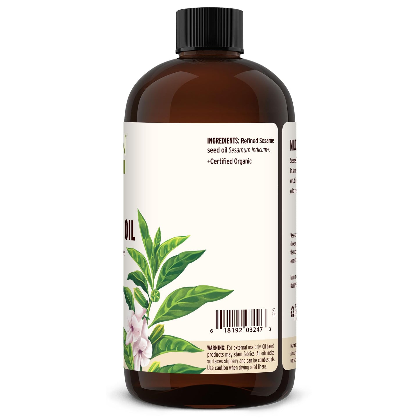 Banyan Botanicals Refined Sesame Oil – Organic Sesame Oil for Skin, Body, Hair & More – Multiple Sizes – 24 oz – Non GMO Sustainably Sourced Vegan