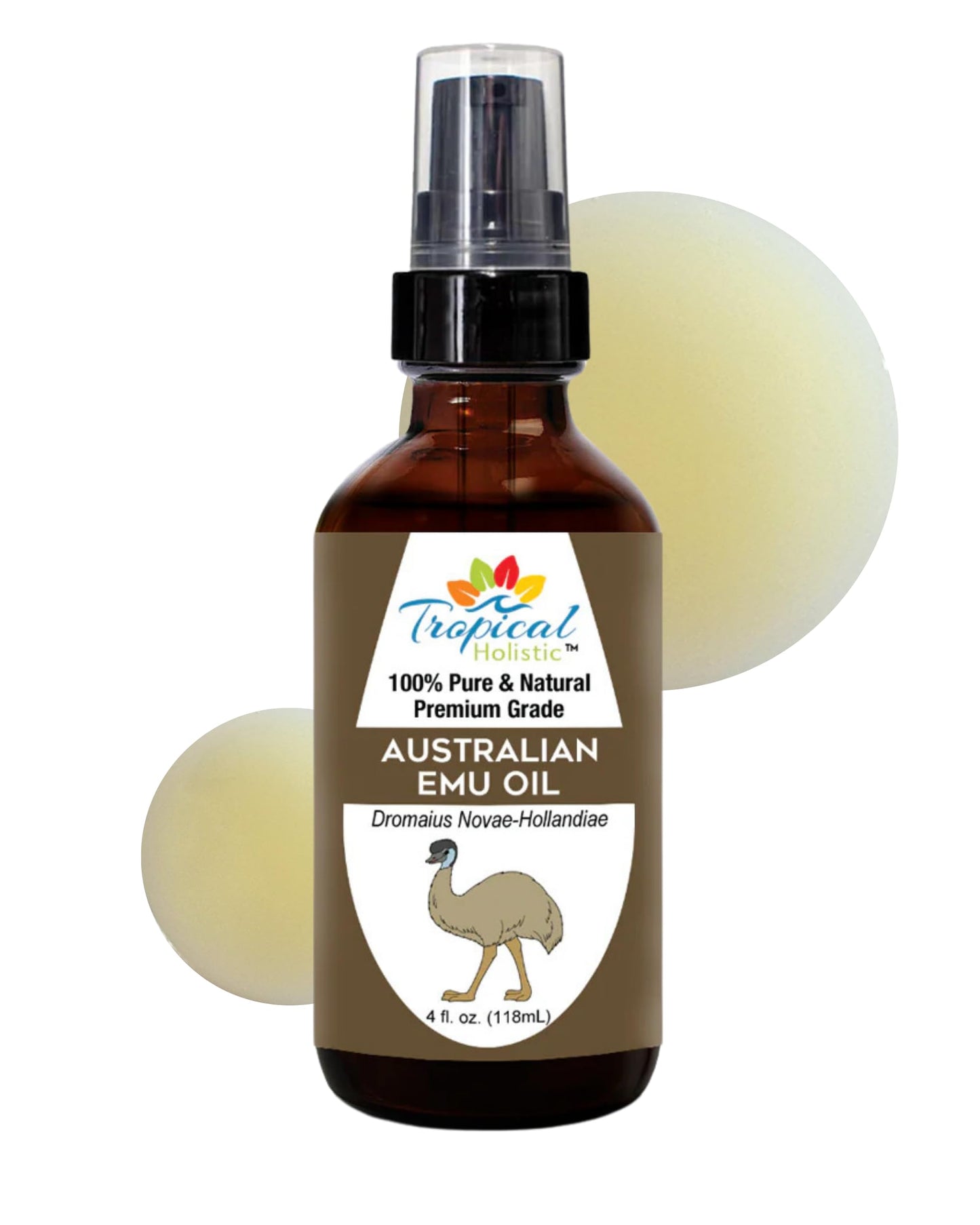 Tropical Holistic 100% Pure Australian Fully Refined Emu Oil 4 oz, Premium Grade Undiluted Natural Moisturizer for Skin, Hair, Piercings, Face, Feet, Nails