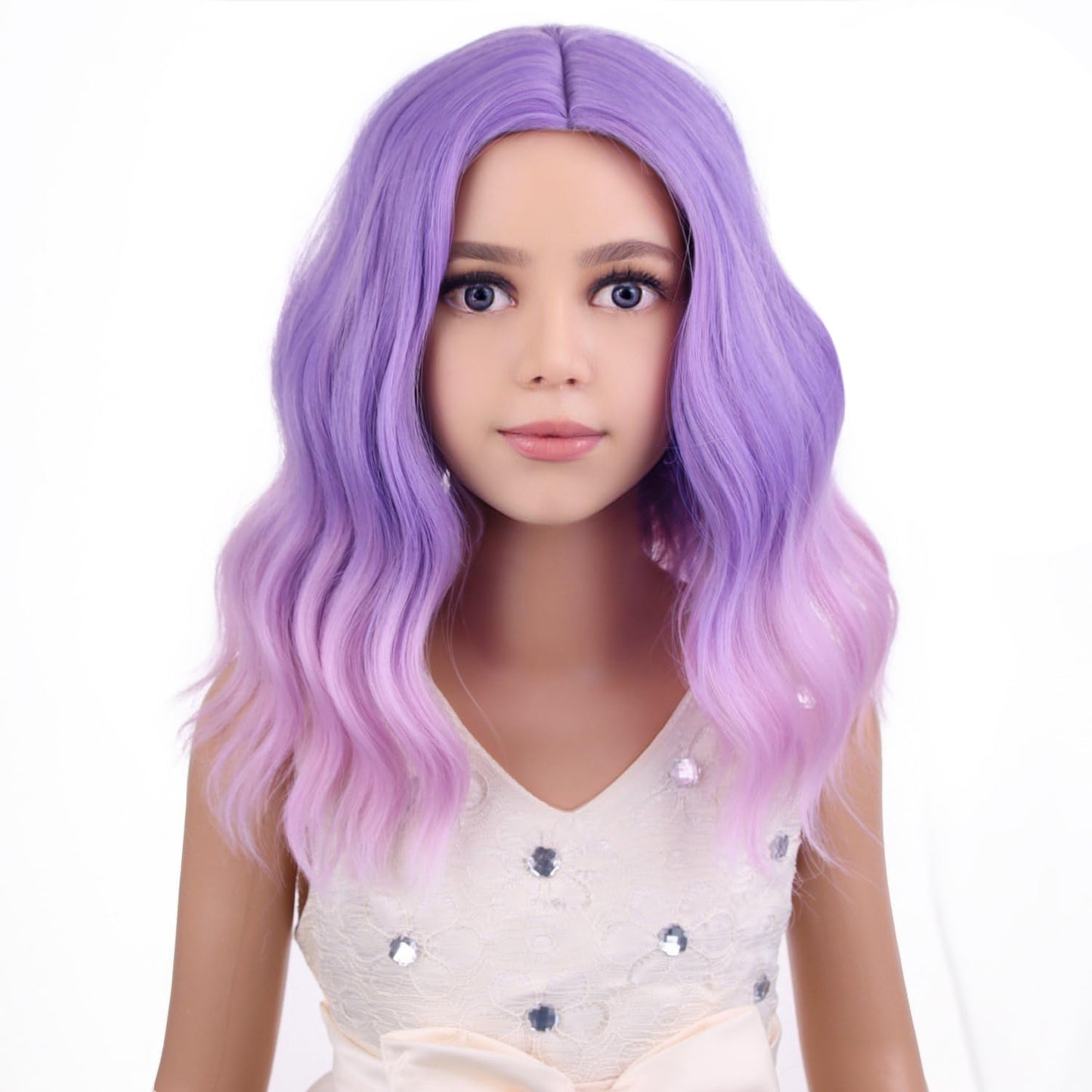 PATTNIUM Kids Child Purple Wig Short Curly Wig Lavender Purple Wig for Kids Light Purple Pink Wig Cosplay Halloween Party Costume Synthetic Hair Girls Wig (Purple Ombre Pink)