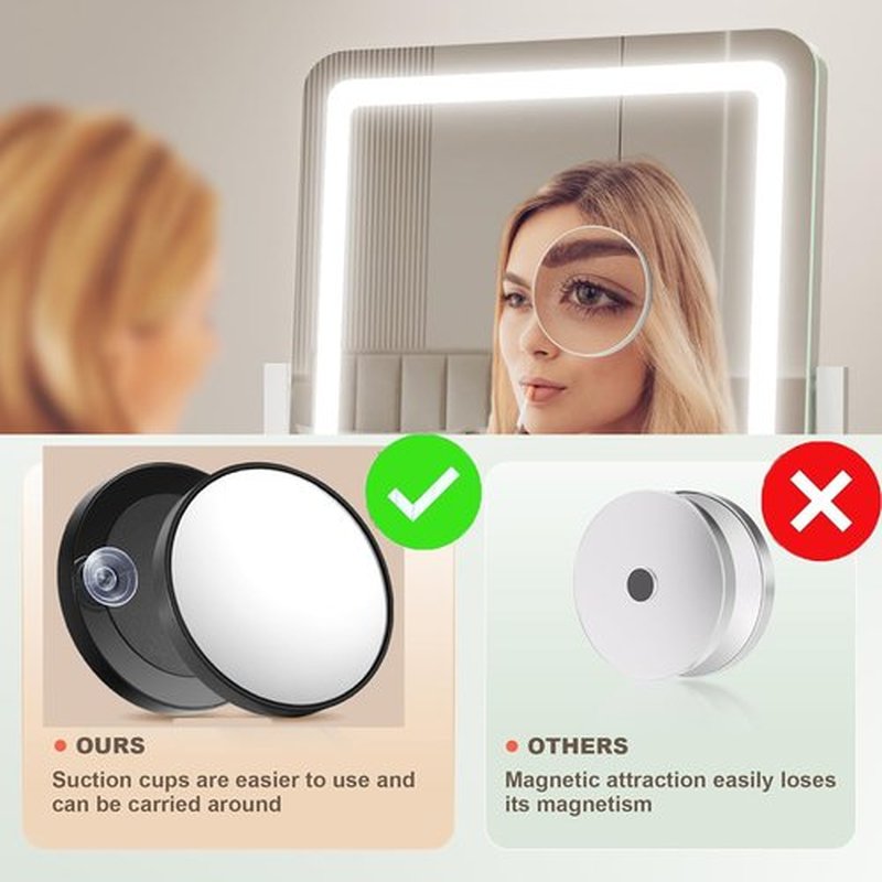 Gvnkvn Makeup Vanity Mirror with Lights 15.2" Large LED Lighted Mirror, Hollywood Make Up Mirror with Lighting for Bedroom Tabletop, Smart Touch, Detachable 10X Magnification 360° Rotation, (Black)