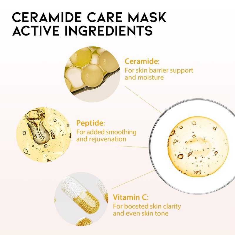 Korean Sheet Masks for Dry Sensitive Skin - Hydrating & Calming Facial Masks with Collagen, Ceramide, Cica, Vitamin C | 12-Count