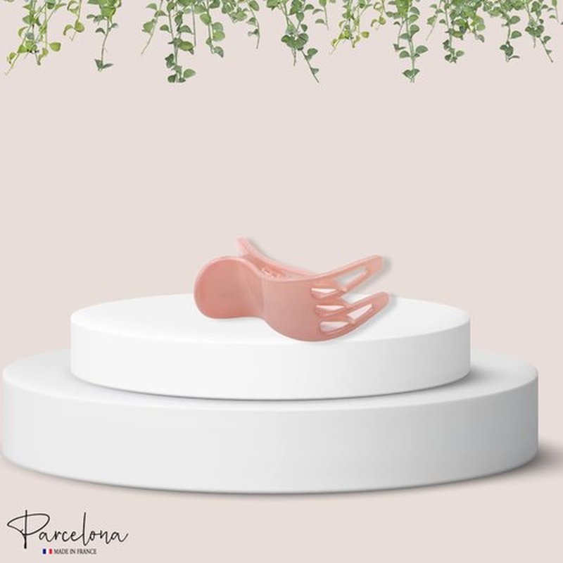 Parcelona French Simply Bear Paw Medium 3” Celluloid Non Slip Side Slide In Jaw Yoga for Fine Hair Fashion Durable Styling Women Hair Accessories Claw Clip for Girls, Made in France (Blush Pink)