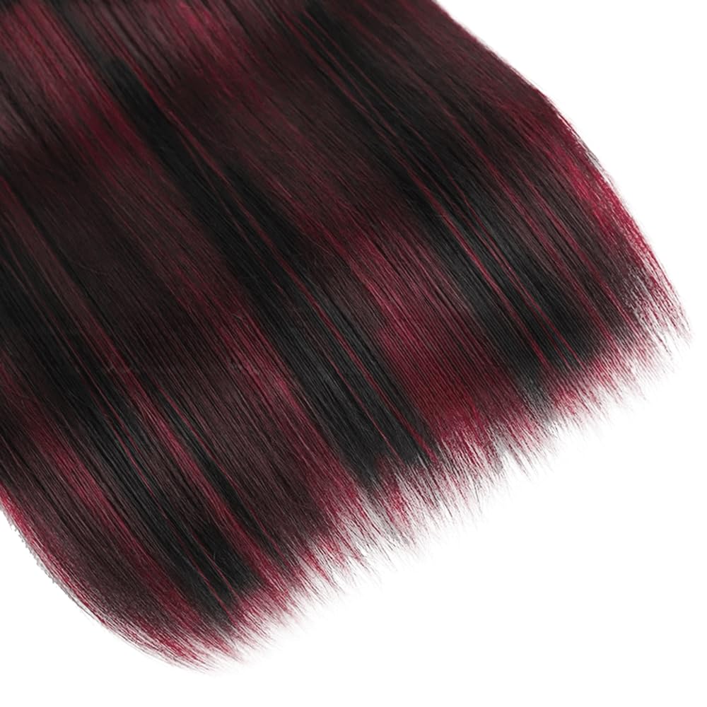 P1B99J Bundles Highlight Straight Human Hair Bundles Two Tone Mixed With Burgundy Bundles 3 Bundles 8 8 8 Inch Wine Red Straight Bundles Hair Weave 99J Bundles