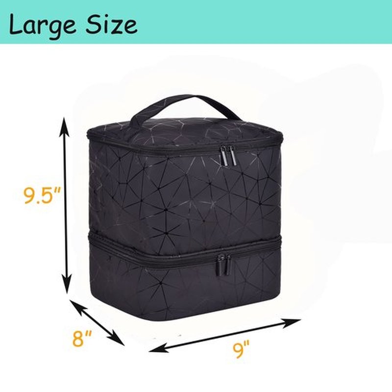 Quoyiyo Nail Polish Organizer Bag Nail Polish Organizer Bag,Double-Layer Nail Polish Storage and Nail Dryer Case,Holds 30 Bottles (15 ml) (Black)