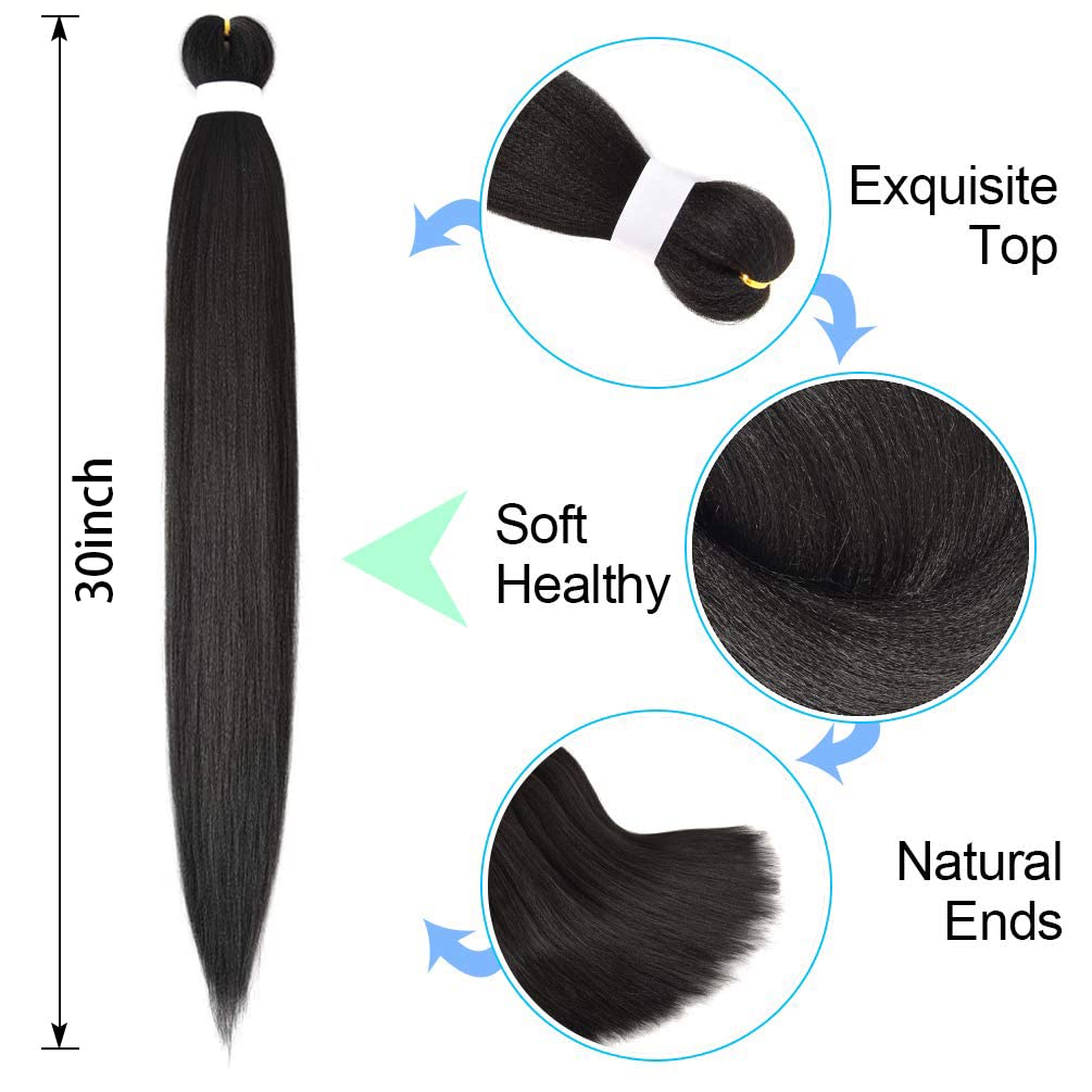 8 Pack Pre Stretched Braiding Hair - 30" 100G/Pack Premium Braiding Hair Pre Stretched Extensions, Professional Itch Free Hot Water Setting Perm Yaki Texture Prestretched Braiding Hair (#1B)