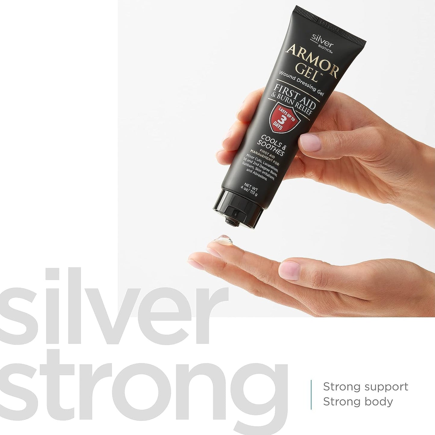 Silver Biotics Armor Gel Wound Dressing Gel | First Aid + Burn Relief 24 PPM Silver Gel | 4 oz