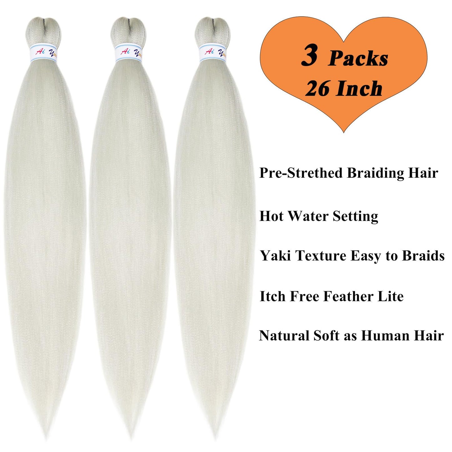 Silver Grey Braiding Hair Pre Stretched Kanekalo Gray Braiding Hair Extensions for Braiding Box Braids Micro Crochet Long Jumbo Knotless Kids Pre Curled Prestressed Braiding Hair 26 inch 3 packs
