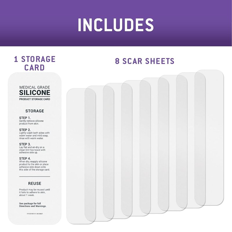 Care Science C-Section Recovery Scar Sheets - Silicone, Reusable, 1.5in x 7in, 8ct | Reduce C-Section, Keloid & Acne Scars