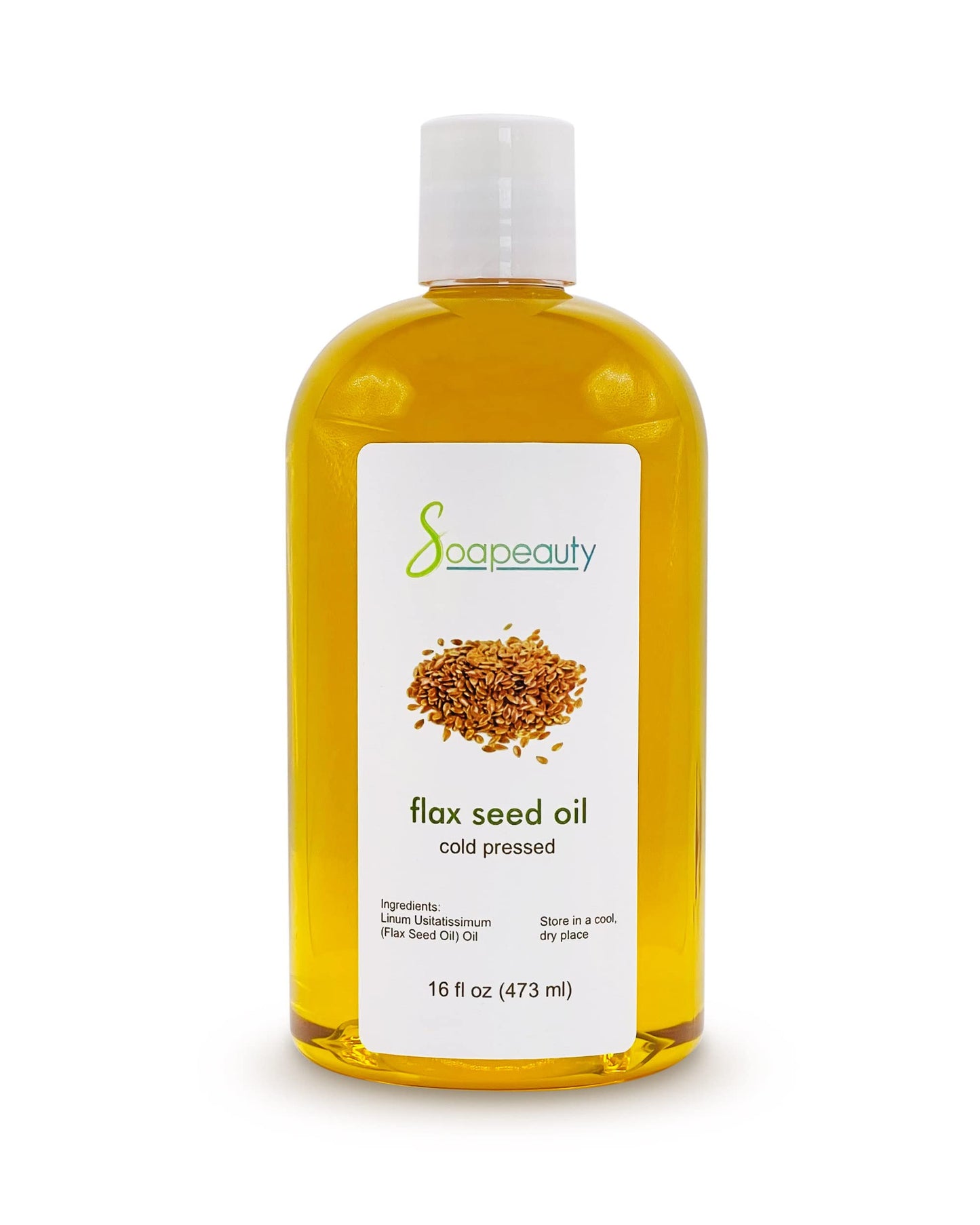 Soapeauty Flax Seed Oil Unrefined Cold Pressed 100% Pure and Natural | for Skin, Hair and DIY Recipes | Source of Omega-3 & ALA | 16 fl oz