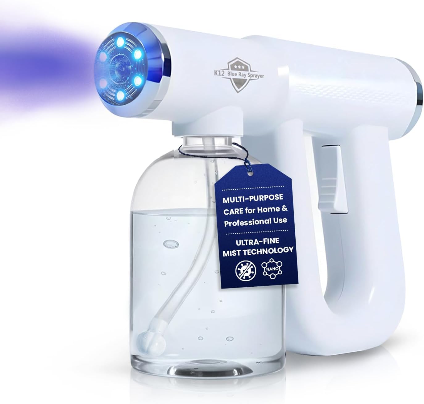 Professional K12 Nano Spray Gun with Blue Light, Atomizer Sprayer & Nano Steam, Cordless & Rechargeable Barber Spray Gun for Fine Mist Sprayer, Handheld & Portable for Home, Salon, Office & Travel Use