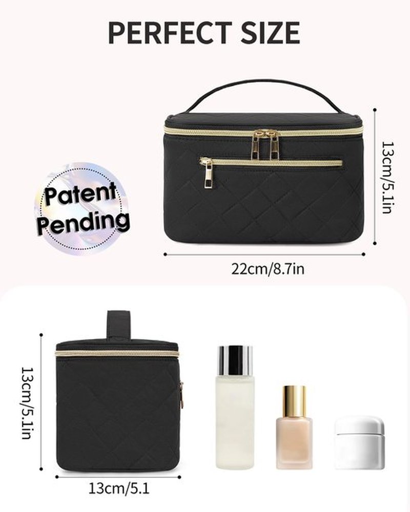 Wandering Nature Makeup Bag, Travel Make Up Organizer Cosmetic Brush Bags Case for Women in Quilted Fabric, Black(Patent Pending)