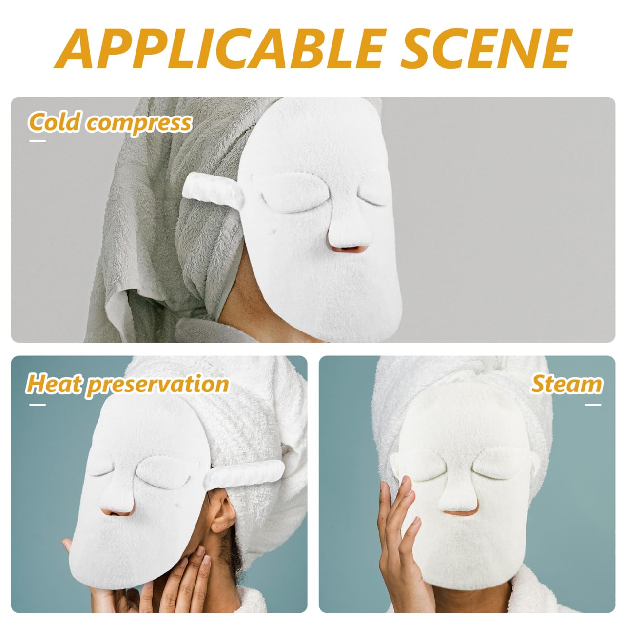 SAFIGLE Hot Cold Compress Face Towel Mask 9.05X9.05In Thickened Double-Layer Reusable Facial Steamer Towel with Secure Fit Rope for Skin Care Steam Therapy