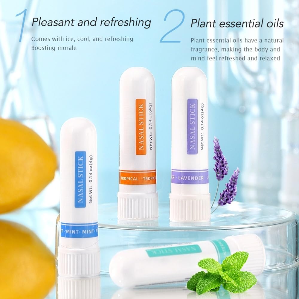 4 Pack Relieving Nasal Congestion Nasal Stick Inhaler Set, Memory Booster Herbal Diffuser, Portable Anti-Aging Nasal Stick Ideal for Women Men Congestion Enjoy Inhalation Fresh Air