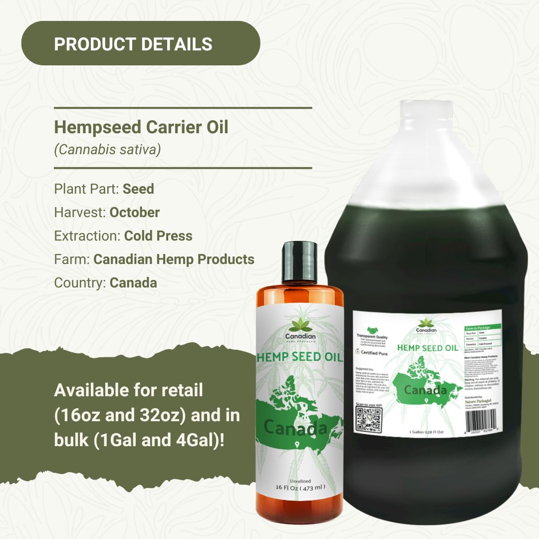 Nature Packaged Hemp Seed Oil for Skin, Hair and Body Direct from Hemp Oil Canada - Cold Pressed Hemp Seed Oils - 16oz (Pack of 1)