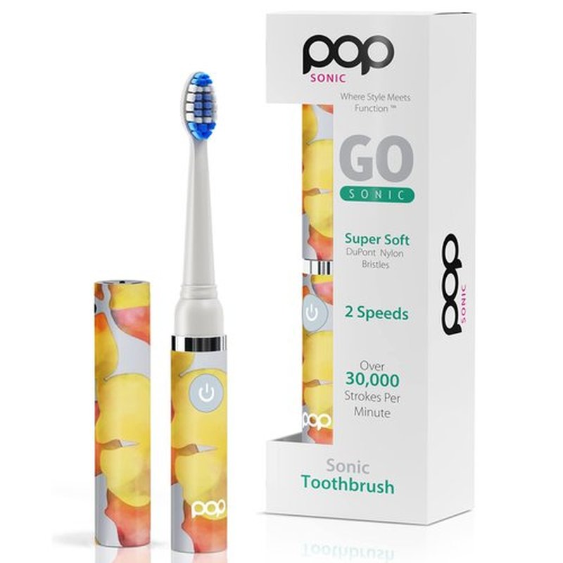 Pop Sonic Electric Toothbrush (Orange Watercolor) - Travel Toothbrushes w/AAA Battery | Kids Electric Toothbrushes with 2 Speed & 15,000-30,000 Strokes/Minute, Dupont Nylon Bristles