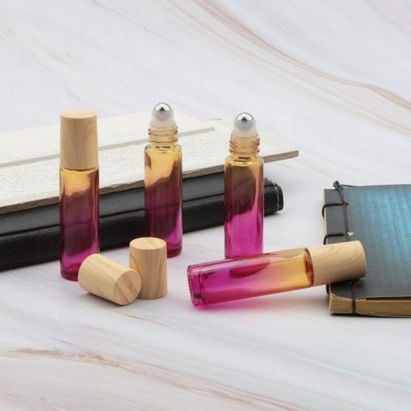 Newzoll 8 Pcs 10 ml (1/3 oz) Glass Roll on Bottles Yellow Rose Gradient Roller Bottles Vials Container for Essential Oils Perfume Lip Balms