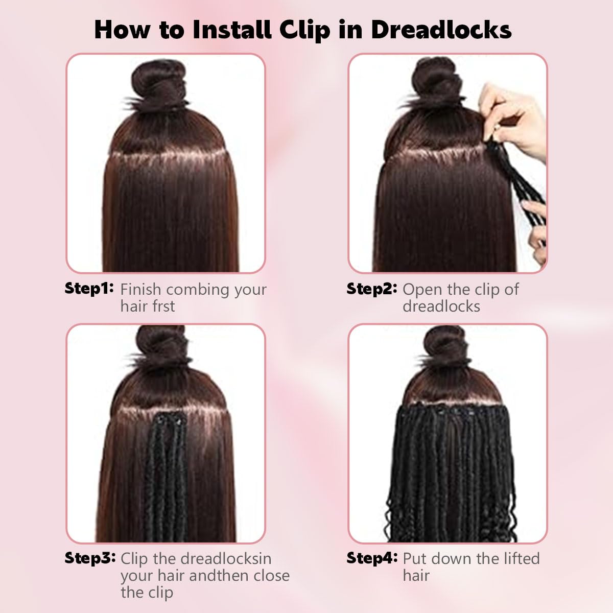 24 Inch Clip in Dreadlock Hair Extensions 10Clips 40 Strands Mixed Synthetic Dreads Extensions for Women,Handmade Soft Straight Boho Wavy Dreads,1B/Blue