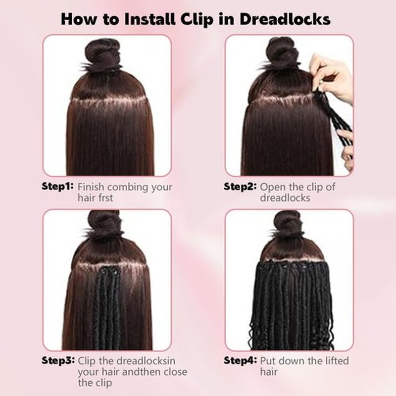 24 Inch Clip in Dreadlock Hair Extensions 10Clips 40 Strands Synthetic Handmade Soft Clip In Dreads Extensions for Women,1B/Blue