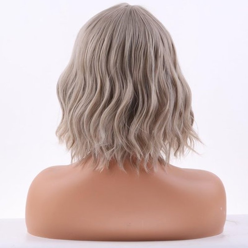 MAGQOO Blonde Wig for Women Short Mixed Blonde Wig Ash Blonde Bob Wig with Bangs Shoulder Length Loose Wave Wig for Girls Synthetic Cosplay Wig