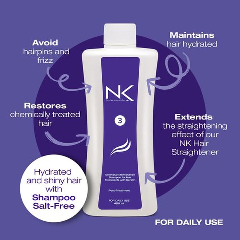 NK Professional Care Extensive Maintenance Shampoo Step 3 for All Hair Types, Moisturizing with Milk Protein, Shine with Betaine, Smoothening, Split Ends, 15 Oz