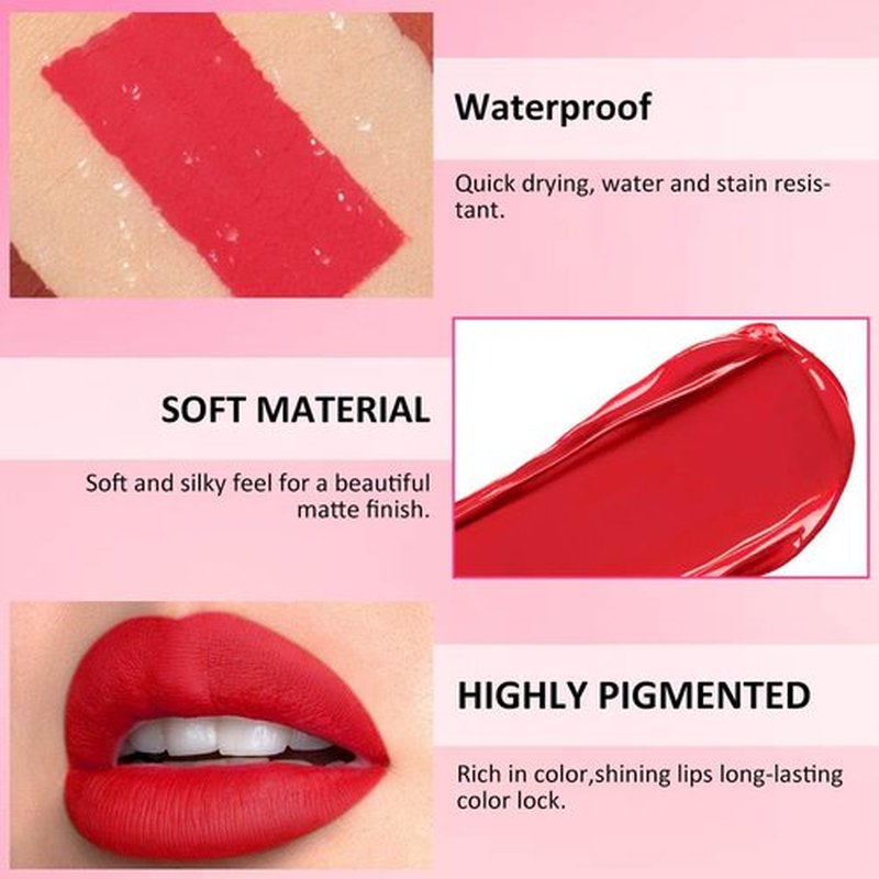 JUAAZIN Mordant Red Matte Liquid Lipstick, With Highly Pigmented and Rich Colors Lip Gloss, Long-Lasting Wear Non-Stick Cup Not Fade Waterproof Lipstick Makeup for Women(Mordant Red 15#)