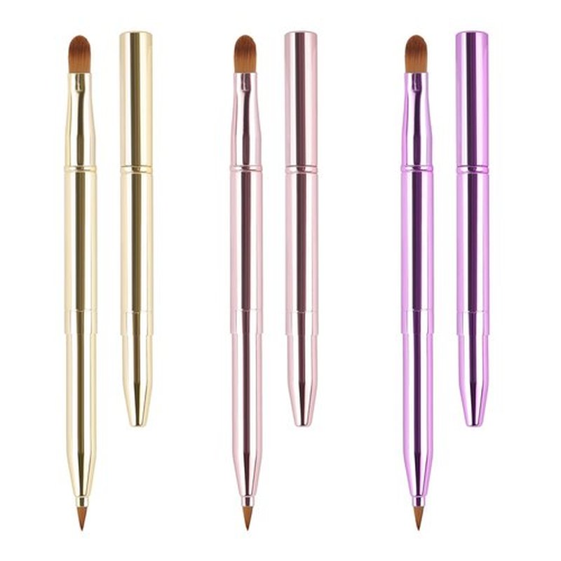 3 PCS Lip Brush,Yoizyfree Retractable Lip Brushes,Double-Ended TraveLip Makeup Brush Set for Lipstick Lip Gloss Include Lid(Gold + Pink + Purple)