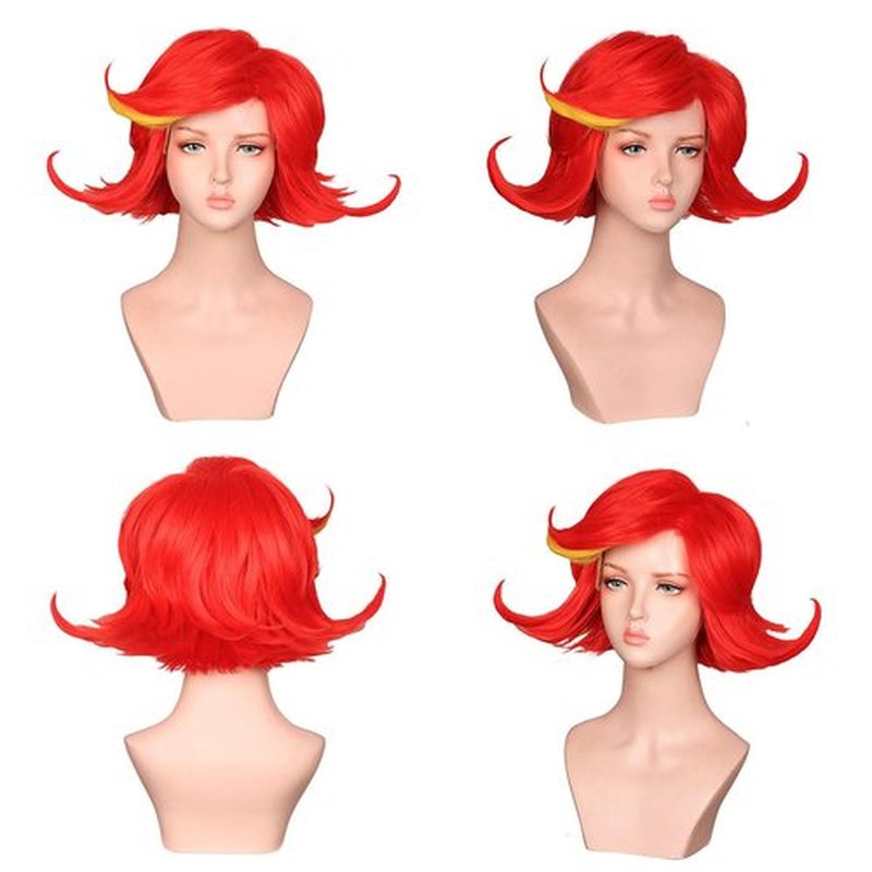 FantaLook Medium Red with Yellow Cosplay Wig for Women Halloween Costume