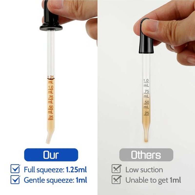 6 Pack, Glass Eye Dropper with Measurement - Upgraded Suction 1ml Droppers for oils - Long & Short, Bent & Straight Tip Calibrated Glass Medicine Droppers for liquid, Feeding, Ear, Lab, Health Care