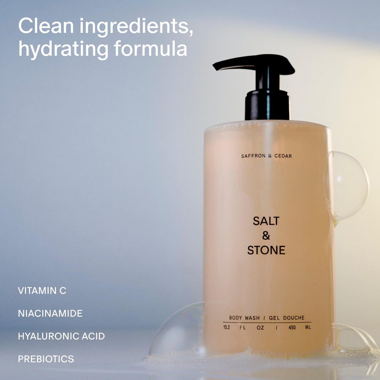 Salt & Stone Body Wash for Women & Men, Saffron & Cedar Refill 32 fl oz
