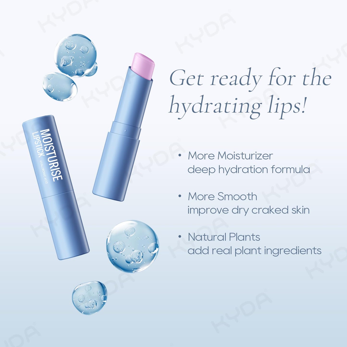KYDA 3 Pcs Hyaluronic Acid Lip Balm, Moisturizing Lipstick for Dry Cracked Lips, Deep Hydrating Lip Care Balm, Reduce Fine Lines, Daily Lip Moisturizer with Hyaluronic Acid, Colorless Finish
