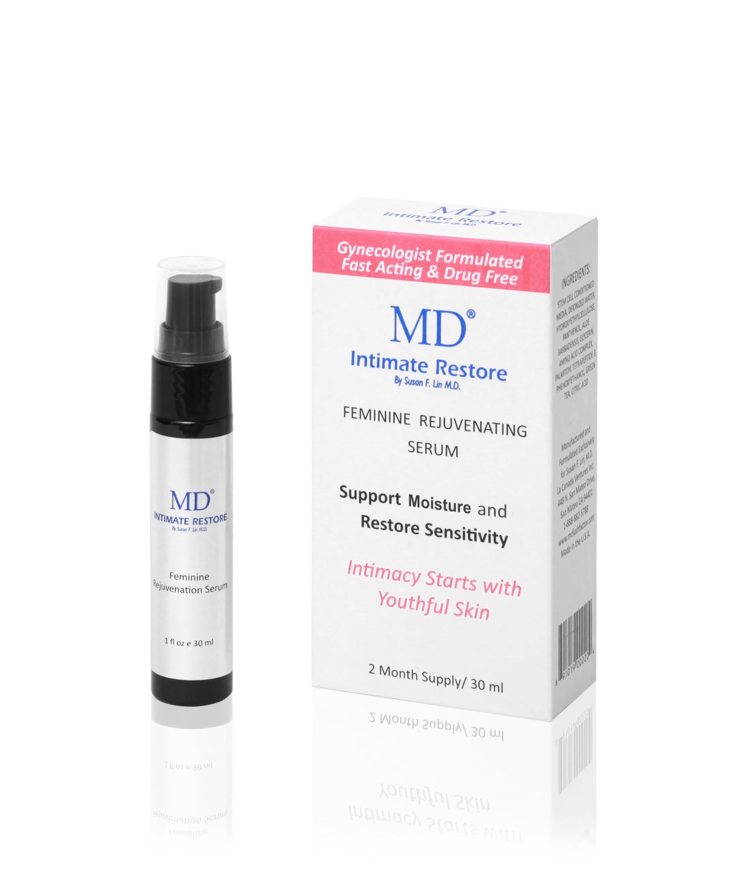 MD Intimate Restore Feminine Rejuvenating Serum - Gynecologist Formulated External Moisturizer with Peptides & Collagen - Hormone-Free Postpartum & Menopause Care for Sensitivity - 1.0 fl oz (30ml)