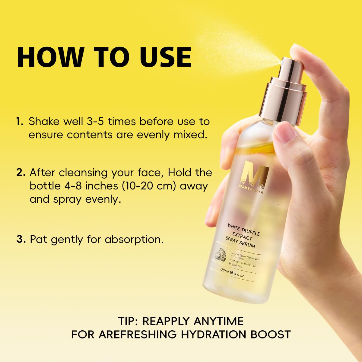 MSMEESUYA White Truffle First Spray Serum, Hydrating Face Mist & Lightweight Facial Mist, Glow Boost Moisturizing Formula for Radiant, Smooth Skin, Non-Comedogenic, 120ml/ 4.05 fl oz