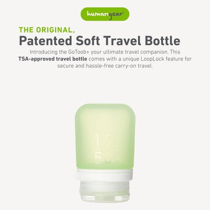 humangear GoToob+ (Small) | Refillable Silicone Travel Bottle | Locking Lid | Food-Safe Material | Green, Small (1.7 fl.oz; 53ml)