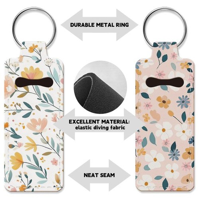OLYCRAFT 2pcs Lipstick Holder Keychain Flower Pattern Lip Balm Holders Elastic Diving Fabric Lipstick Keychains Portable Lipstick Holder Bags Lipstick Sleeve Key Ring Holder for Lipstick Chapstick