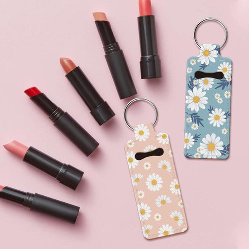 OLYCRAFT 2pcs Lipstick Holder Keychain Daisy Pattern Lip Balm Holders Elastic Diving Fabric Lipstick Keychains Portable Lipstick Holder Bags Lipstick Sleeve Key Ring Holder for Lipstick Chapstick
