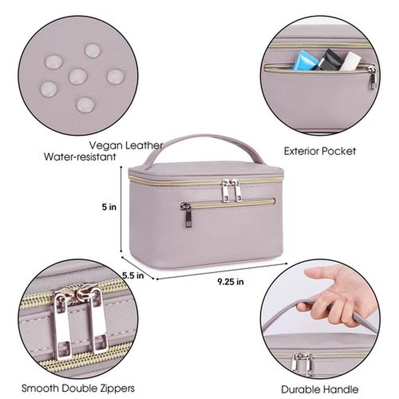 Wandering Nature Makeup Bag, Travel Make Up Organizer Cosmetic Brush Bags Case for Women in Vegan Leather, Purple(Patent Pending)