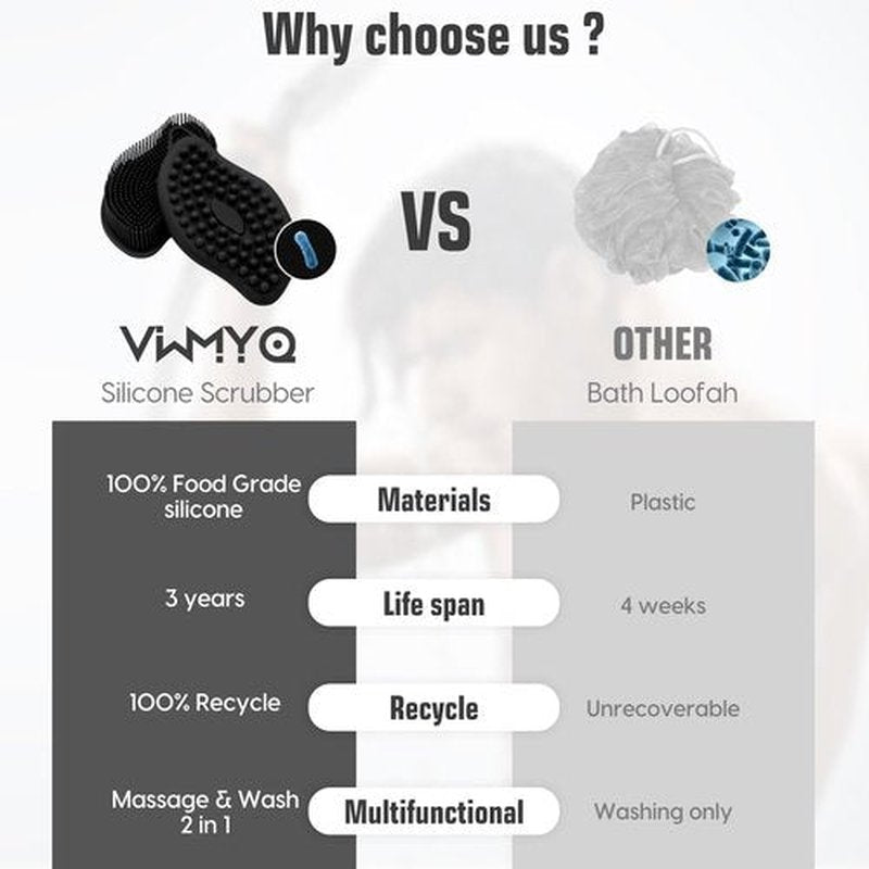 VWMYQ Silicone Body Scrubber Pro 2-in-1 Shower Scrubber for Body Care, Lathers Well, Silicone Loofah and Body Scrubber Exfoliator for Men and Women (Black, Body + Massage)