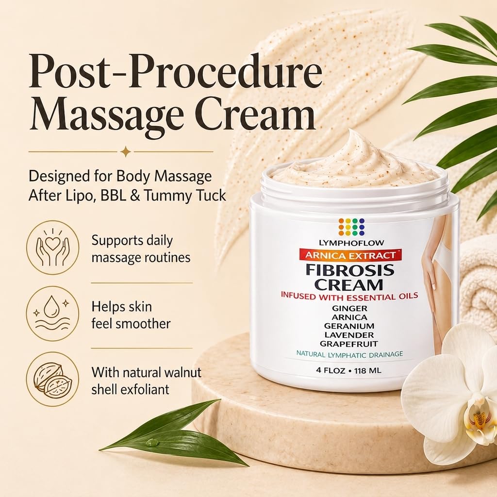 Bruizex Fibrosis Care Cream After Liposuction and BBL Use with Lymphatic Drainage Massage After 360 lipo, Brazilian Butt Lift, Tummy Tuck Works with MLD Body Massager Tools, Faja, lipofoam, 4 Oz
