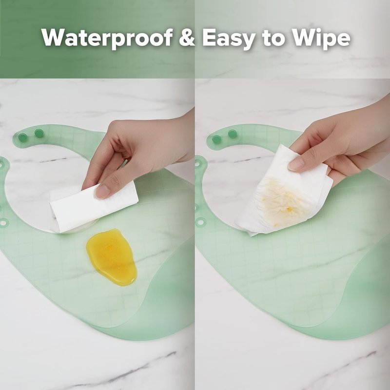 Lightweight Silicone Pocket Bib - Ultra-Light & Foldable Travel Baby Bib with Deep Food Catcher | Adjustable Waterproof Design
